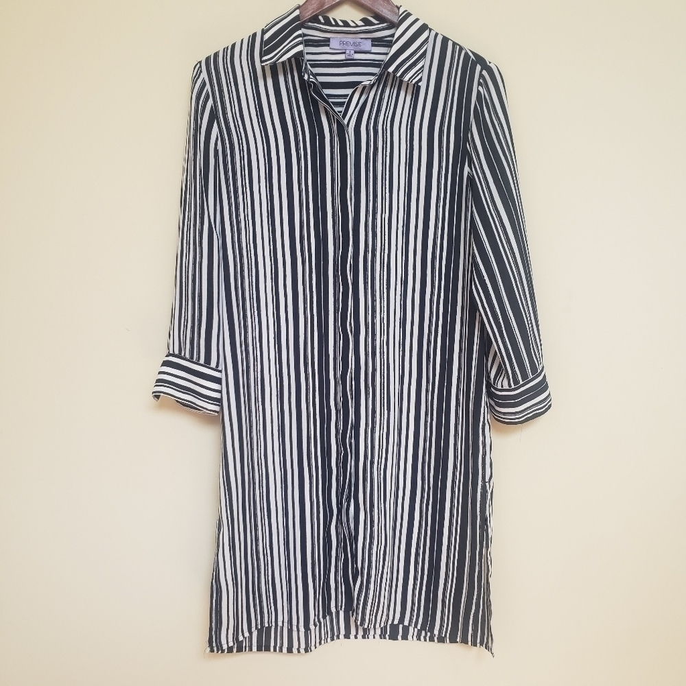 PREMISE Black & White Striped Buttoned Shirt Dress